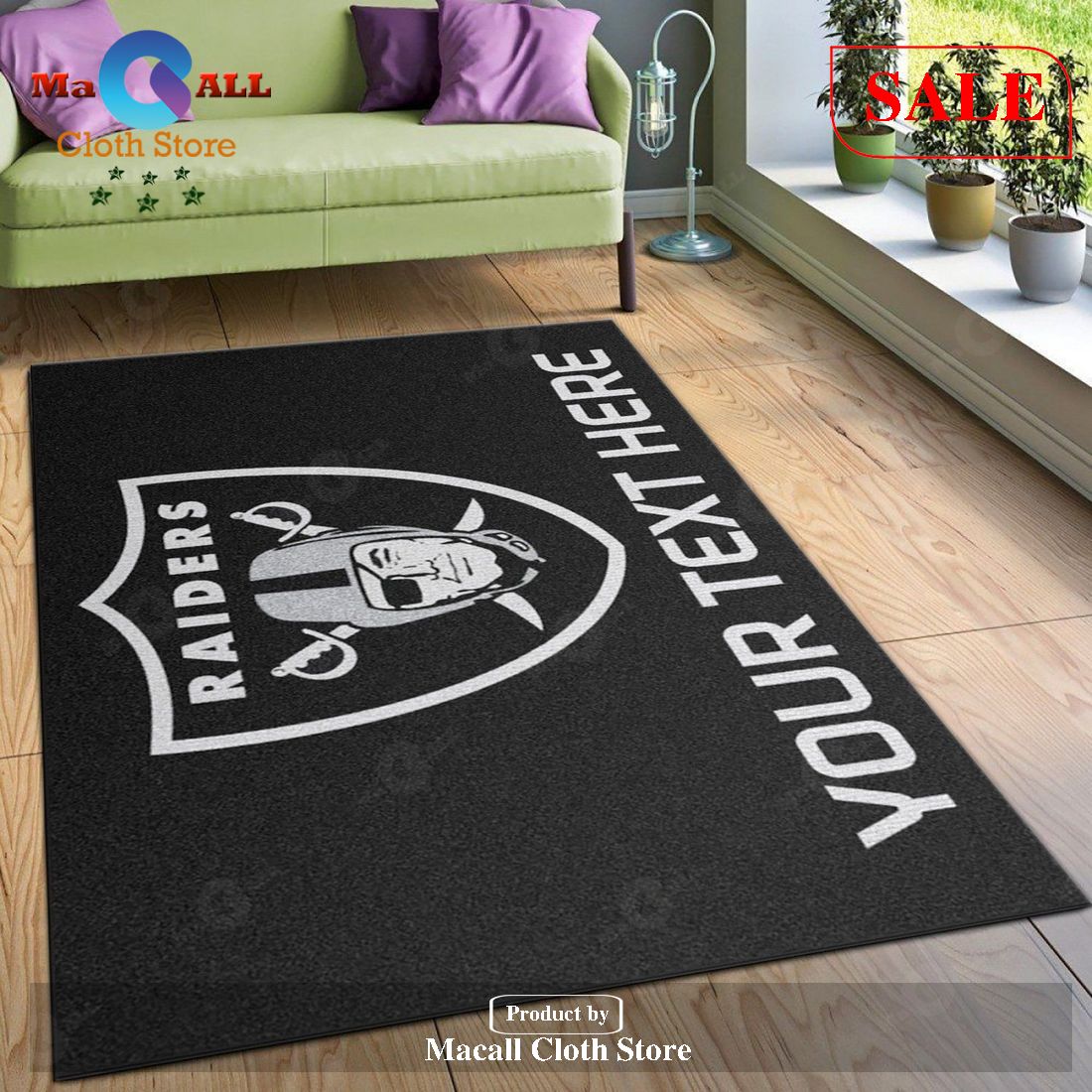 Custom Las Vegas Raiders Accent Rug NFL Team Logos Area Rug