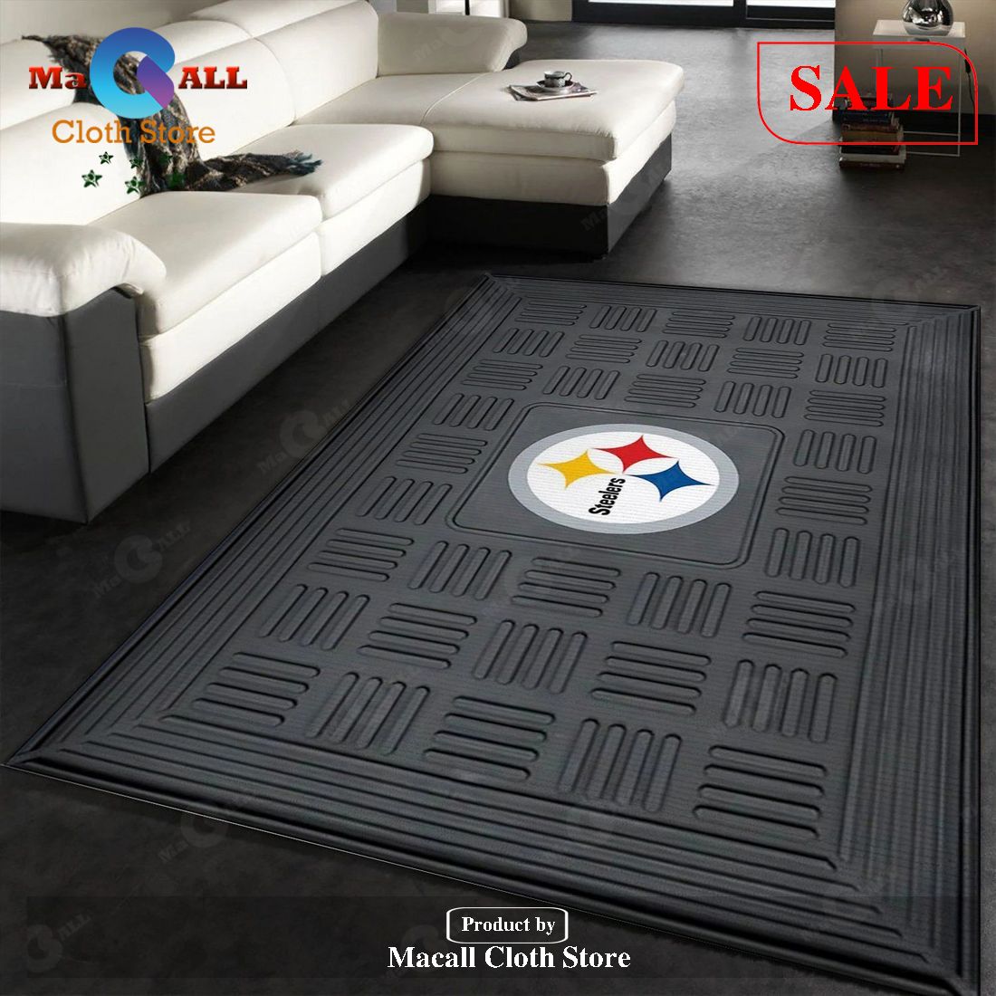 [SALE] Pittsburgh Steelers Black Vinyl Medallion NFL Area Rug Carpet, Kitchen Rug, Home Decor Floor Decor – Indoor Outdoor Rugs