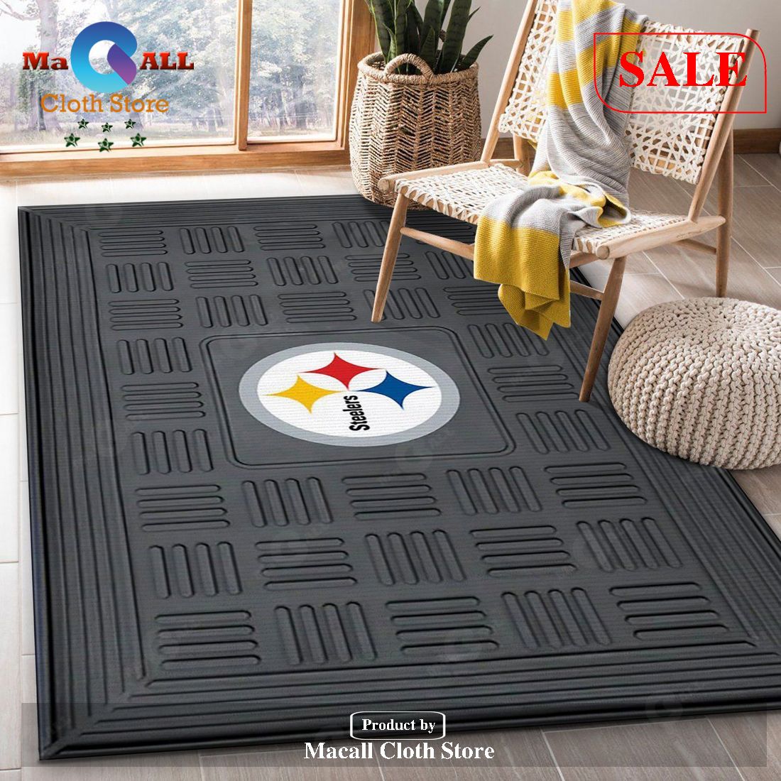 [SALE] Pittsburgh Steelers Black Vinyl Medallion NFL Area Rug Carpet, Kitchen Rug, Home Decor Floor Decor – Indoor Outdoor Rugs