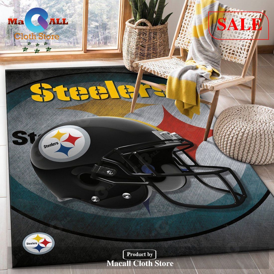 [SALE] Pittsburgh Steelers NFL Team Logo Helmet Style Nice Gift Home Decor Rectangle Area Rug – Indoor Outdoor Rugs