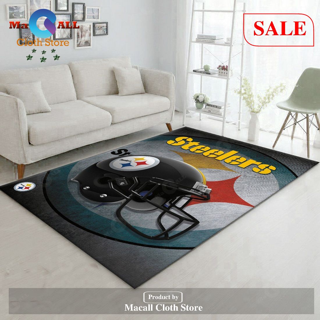 [SALE] Pittsburgh Steelers NFL Team Logo Helmet Style Nice Gift Home Decor Rectangle Area Rug – Indoor Outdoor Rugs