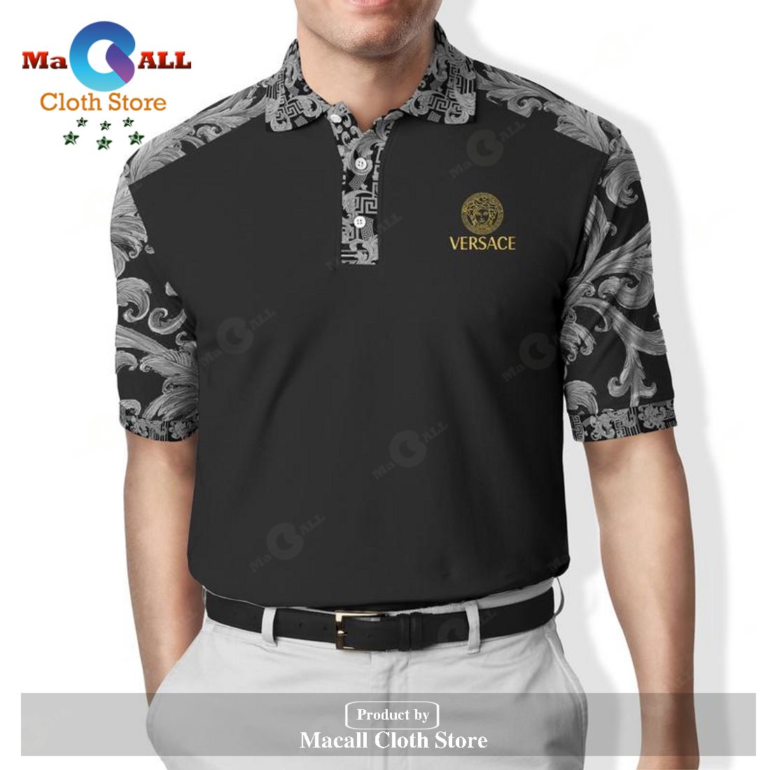 Versace Basic Style Luxury For Men Versace Grey Polo Shirt Versace Basic Style Luxury For Men Versace Grey Polo Shirt