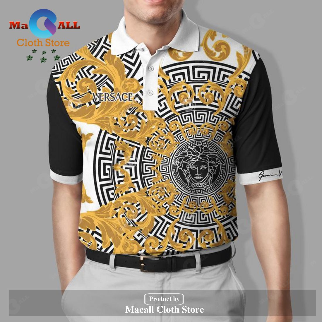 Versace Special Style Premium Luxury For Men Versace Balck White Polo Shirt
