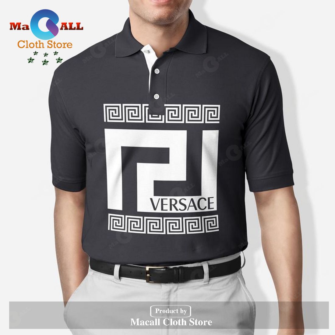 Versace Ziczac Style Premium Luxury For Men Versace Black Polo Shirt