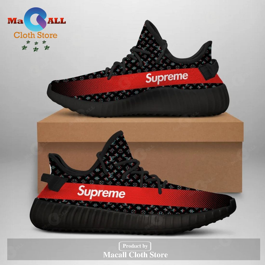 Louis Vuitton Supreme Black Yeezy Boost Shoes Sport Sneakers Best Lv For  Men Women - Macall Cloth Store - Destination For Fashionistas