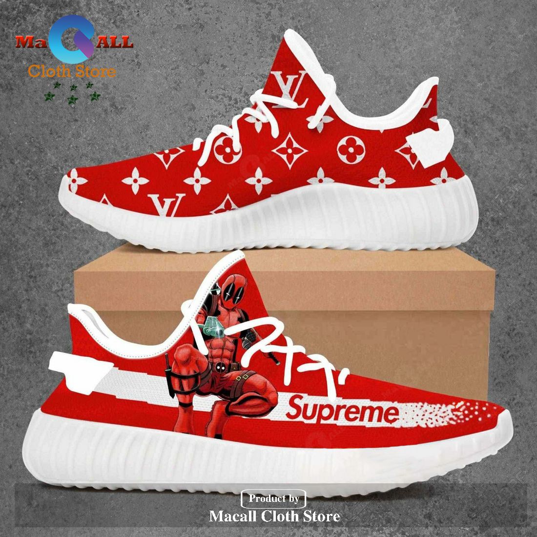 Louis Vuitton Supreme Deadpool Marvel Model 2 Yeezy Boost Shoes Sport  Sneakers Luxury Brand For Men And Women - Macall Cloth Store - Destination  for fashionistas
