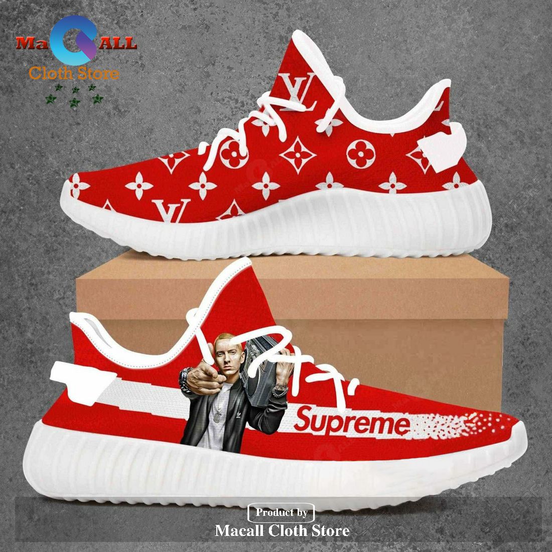Louis Vuitton Supreme Eminem Luxury Brand Premium Red Yeezy Sneaker For Men Women