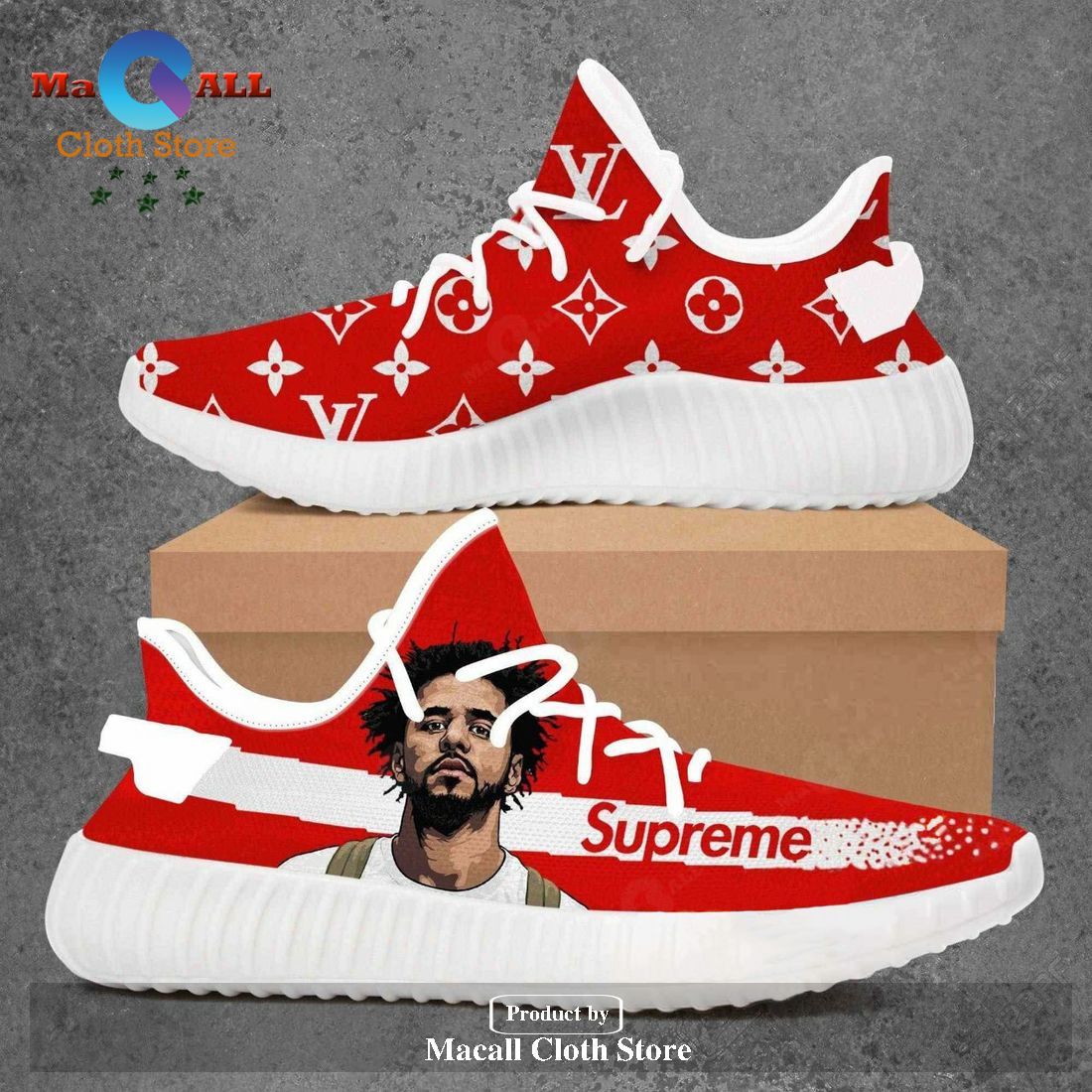 Louis Vuitton Supreme J Cole Luxury Brand Premium Red Yeezy Sneaker For Men Women