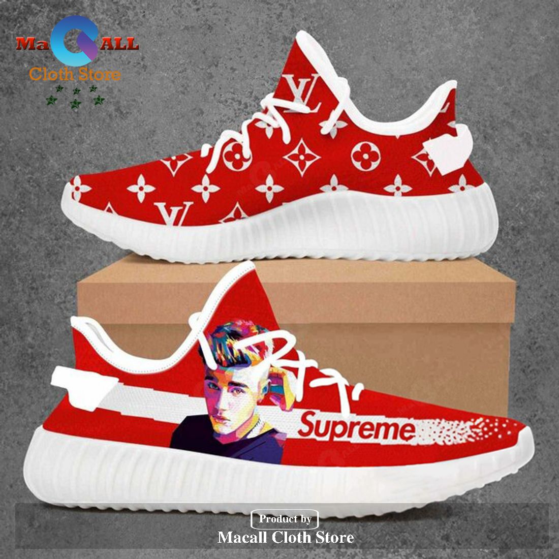 Louis Vuitton Supreme Justin Bieber Luxury Brand Premium Red Yeezy Sneaker For Men Women