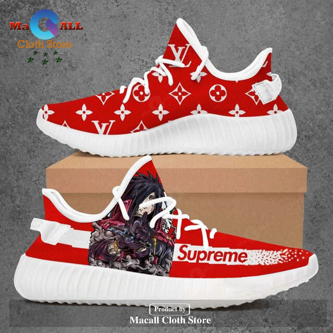 Louis Vuitton Supreme Naruto Uchiha Madara Characters Luxury Brand Premium Red Yeezy Sneaker For Men Women