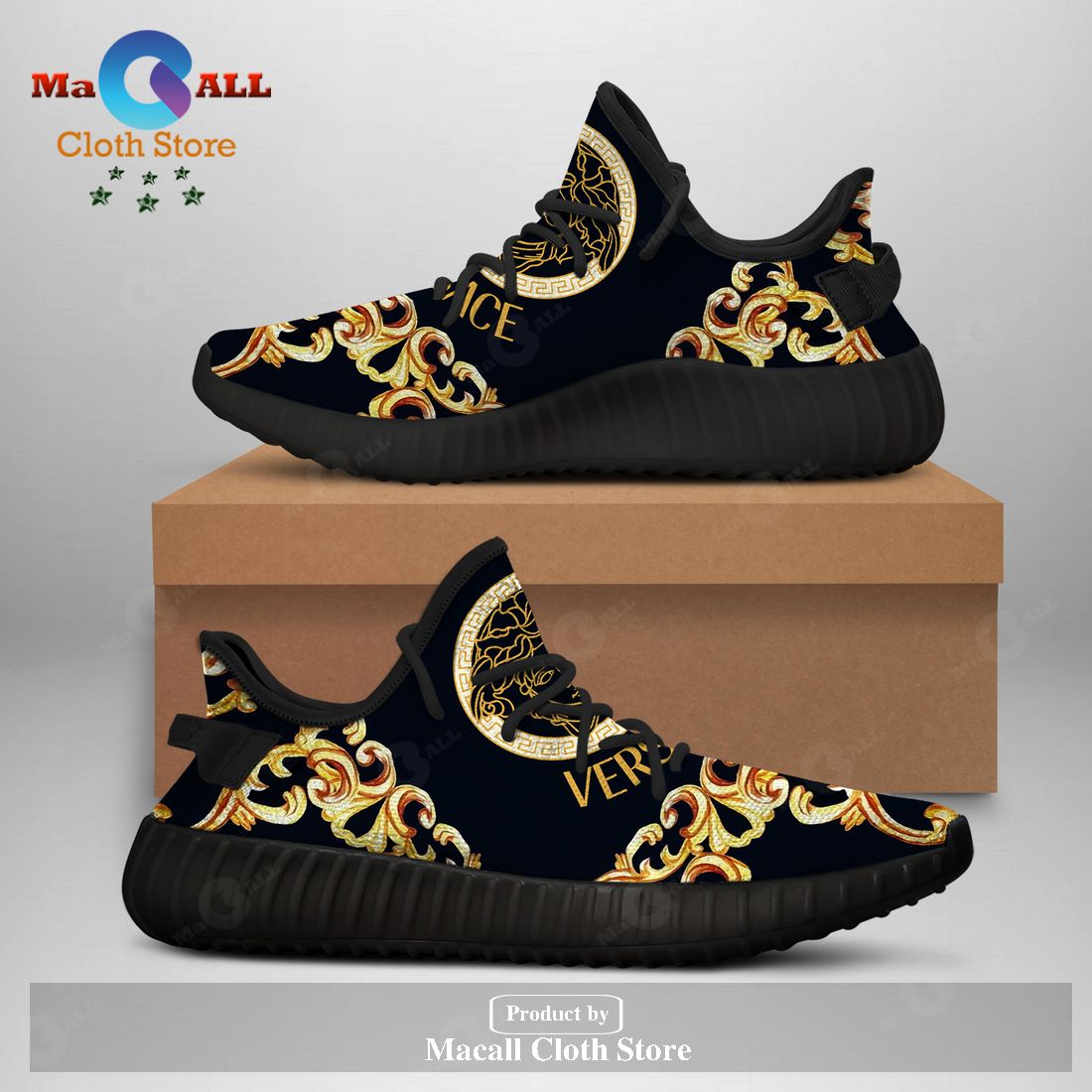 Versace Gold Pattern Black Yeezy Sneaker