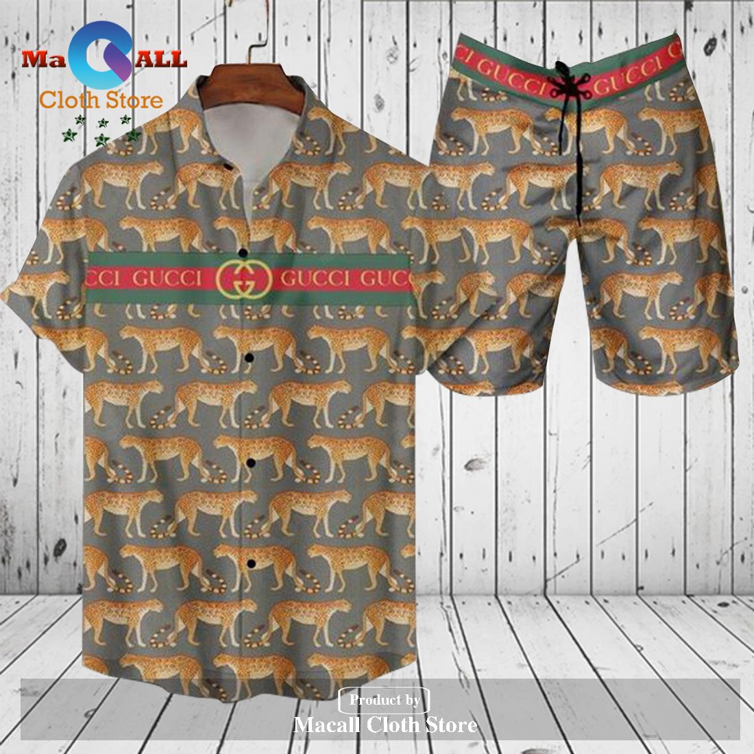 Gucci Logo Pattern Animal Panther Version Hawaiian Shirt and Short LIMITED EDITION