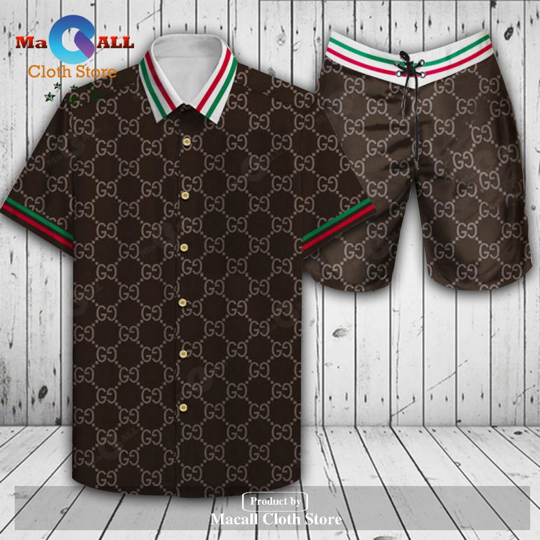Gucci Logo Pattern Basic Brown Luxury Version Hawaiian Shirt and Short LIMITED EDITION