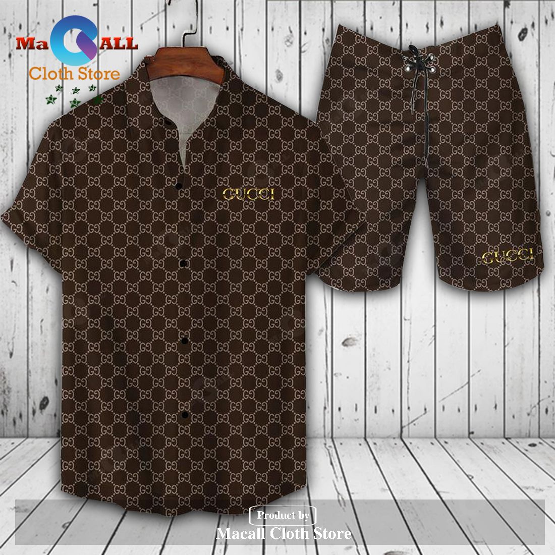 Gucci Logo Pattern Brown Luxury Version Hawaiian Shirt and Short ...