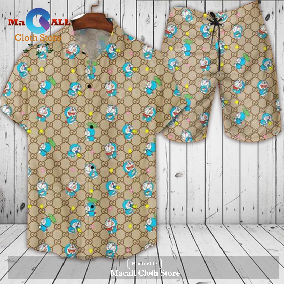 Gucci Logo Pattern Classic Doraemon Version Hawaiian Shirt and Short LIMITED EDITION