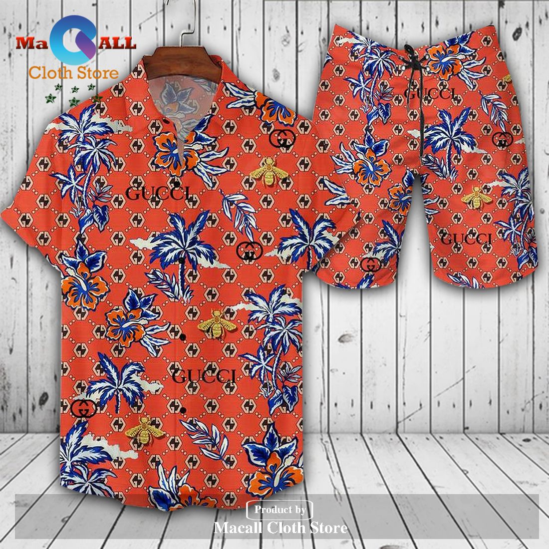Gucci Logo Pattern Coconut Tree Luxury Version Hawaiian Shirt and Short LIMITED EDITION