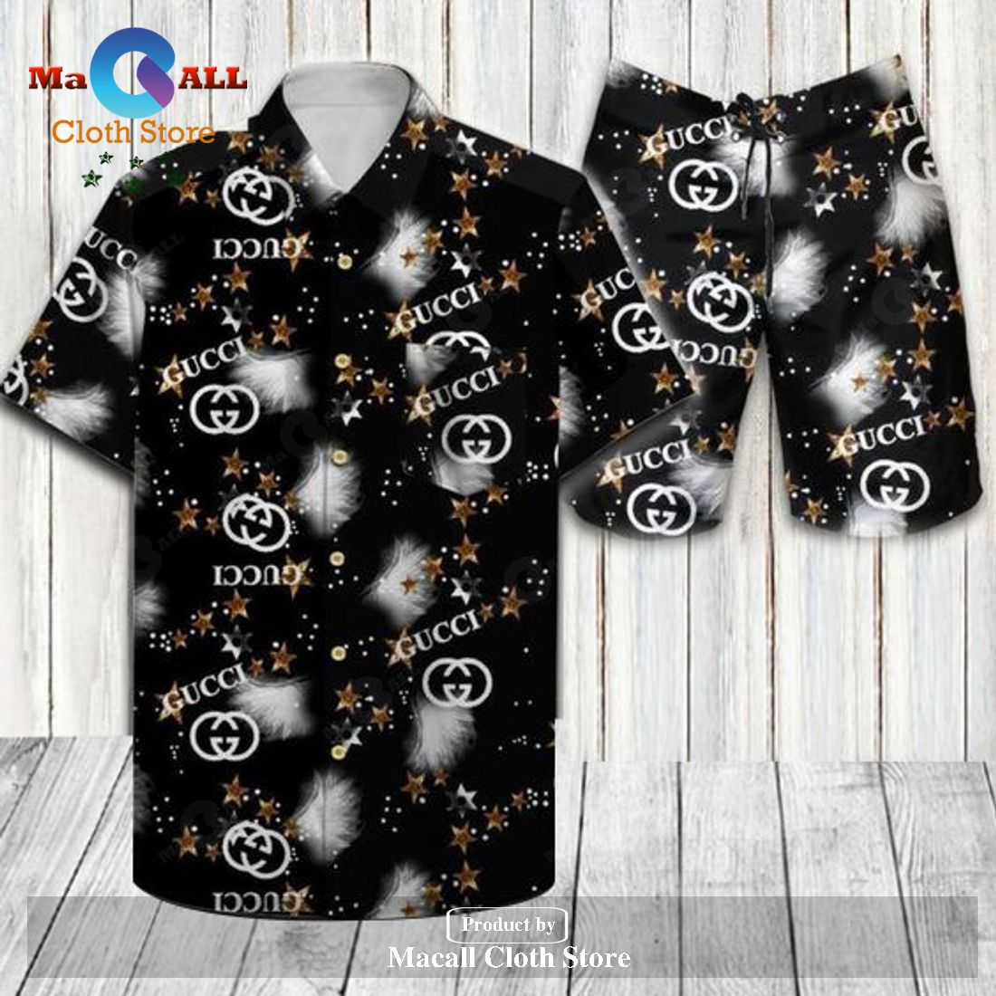 Gucci Logo Pattern Dandelion Effect – Special Version Hawaiian Shirt and Short LIMITED EDITION