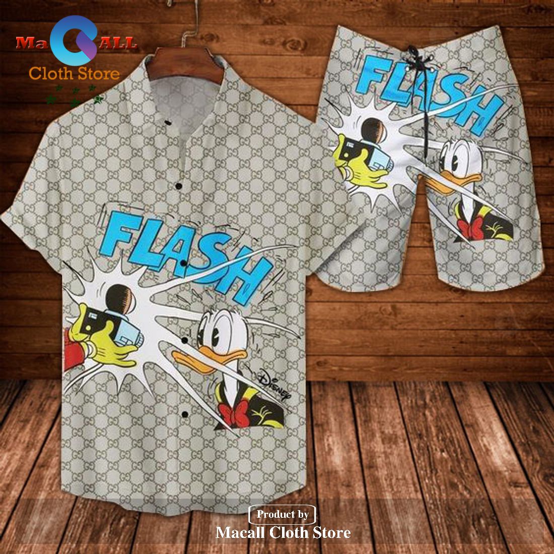 Gucci Logo Pattern Flash Donald Duck Version Hawaiian Shirt and Short LIMITED EDITION