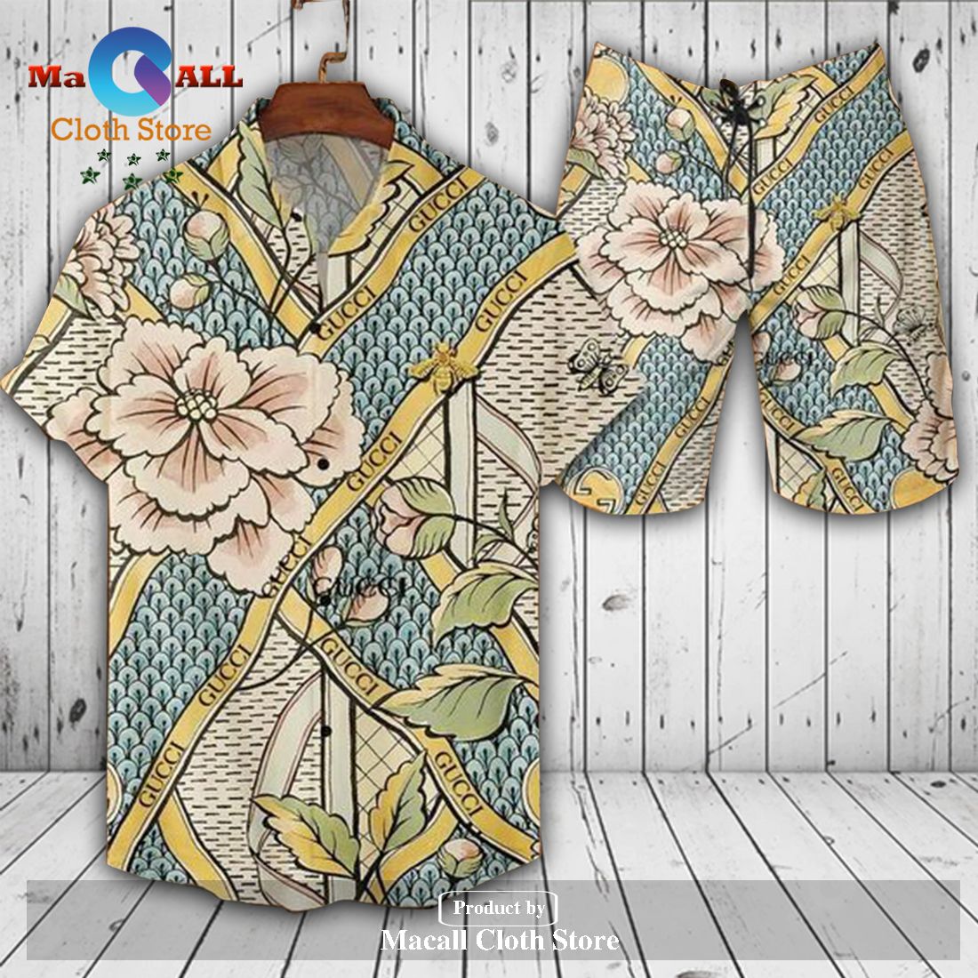 Gucci Logo Pattern Floral Drawing Style Hawaiian Shirt and Short LIMITED EDITION