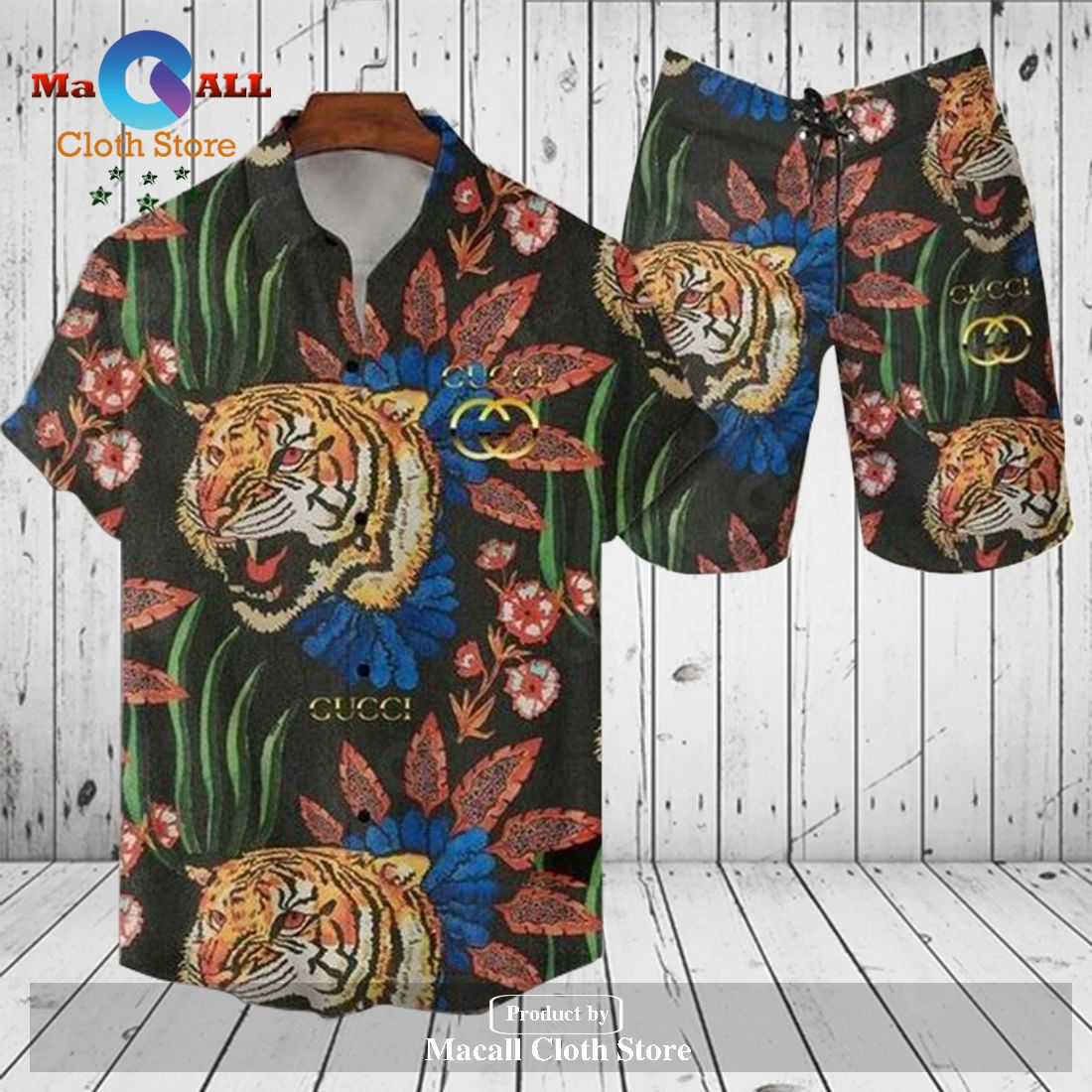 Gucci Logo Pattern Fresh Floral Wests Tigers Version Hawaiian Shirt and Short LIMITED EDITION
