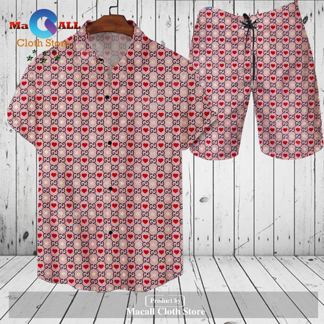 Gucci Logo Pattern Heart Version Hawaiian Shirt and Short LIMITED EDITION