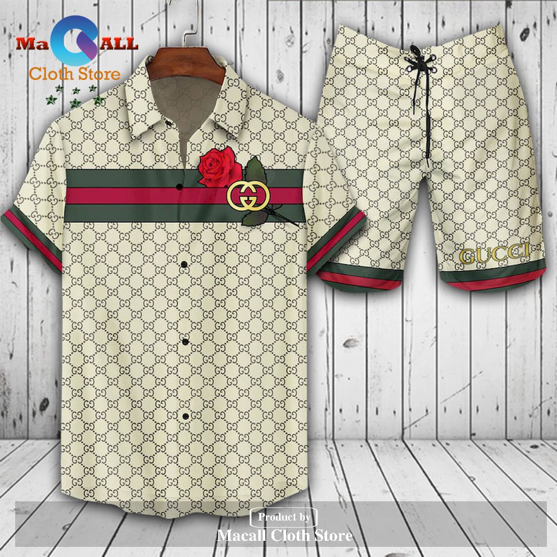 Gucci Logo Pattern Rose Floral Luxury Version Hawaiian Shirt and Short LIMITED EDITION