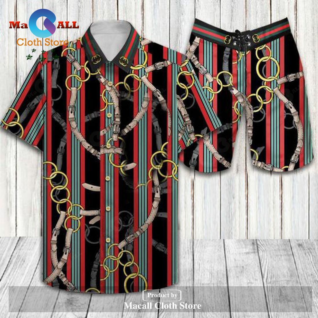 Gucci Logo Pattern Seat Belt Version Hawaiian Shirt and Short LIMITED EDITION