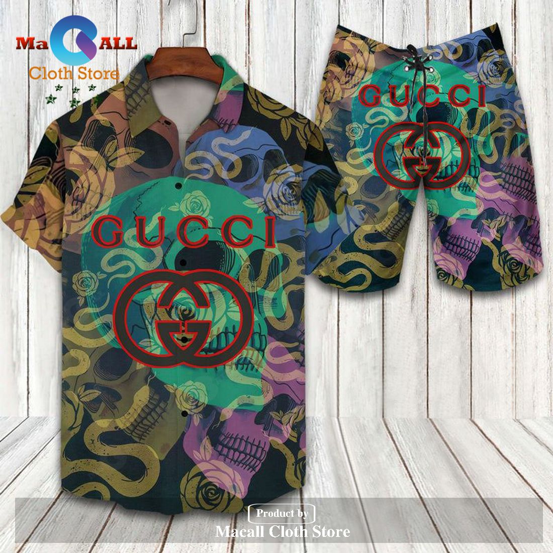 Gucci Logo Pattern Snake Mix Scary Skull Luxury Version Hawaiian Shirt and Short LIMITED EDITION