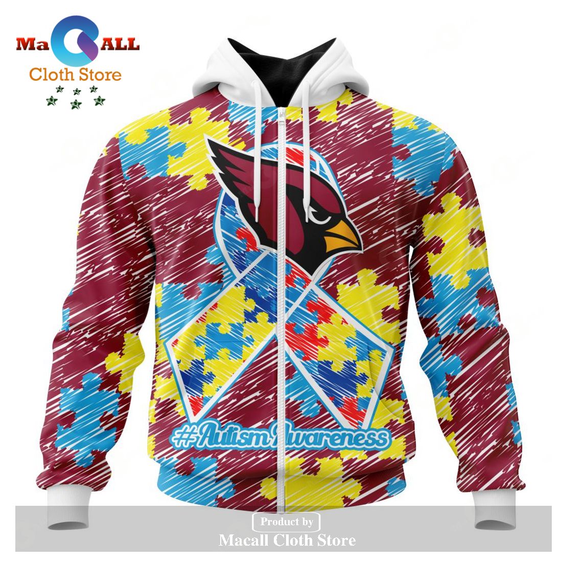 Personalized NFL Arizona Cardinals Special Autism Awareness Puzzle Game Stripes Design Hoodie Sweatshirt 3D