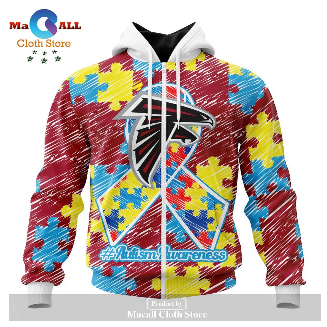Personalized NFL Atlanta Falcons Special Autism Awareness Puzzle Game Stripes Design Hoodie Sweatshirt 3D
