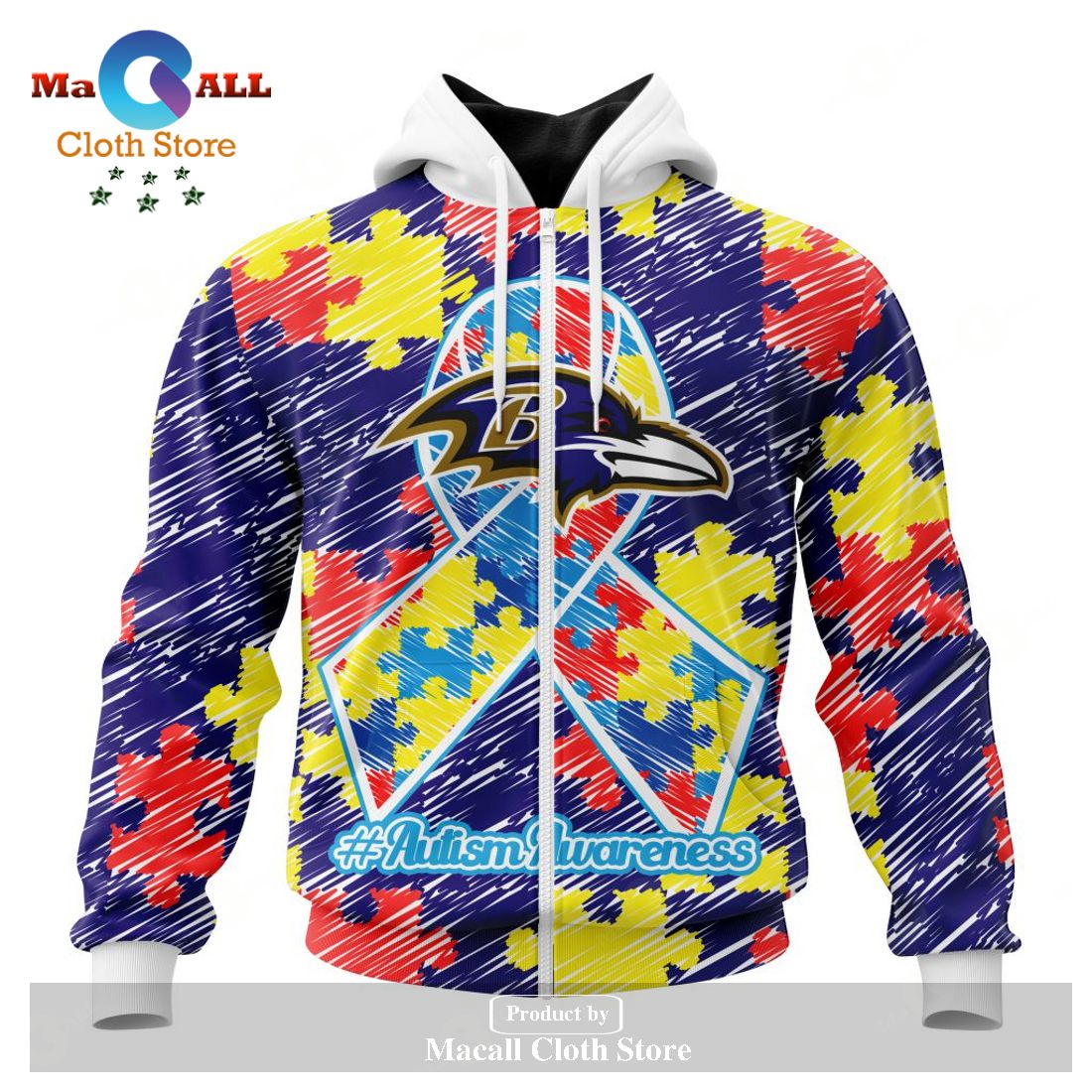 Personalized NFL Baltimore Ravens Special Autism Awareness Puzzle Game Stripes Design Hoodie Sweatshirt 3D