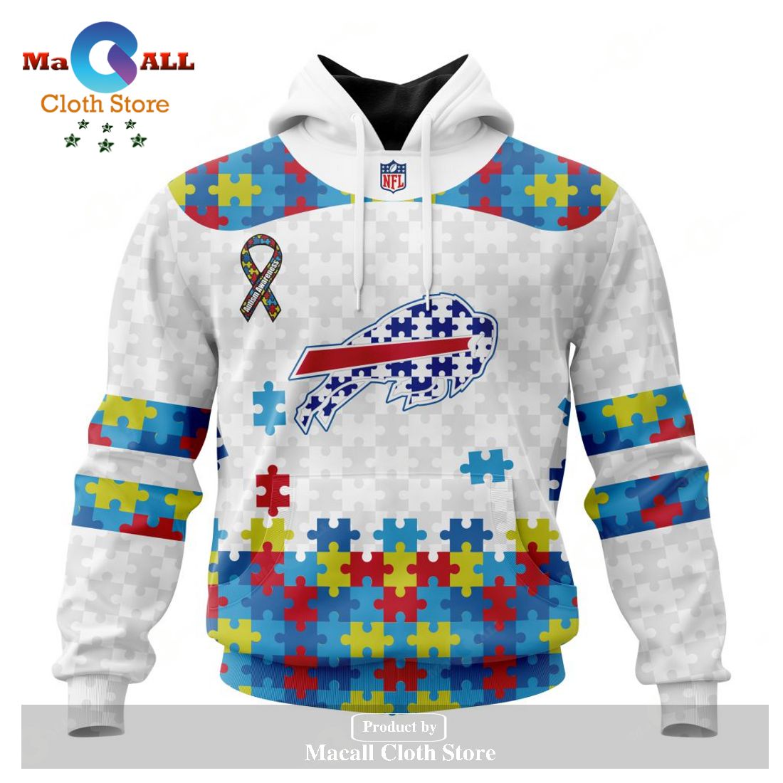 Personalized NFL Buffalo Bills Special Autism Awareness Design Puzzle Game White Sweatshirt 3D
