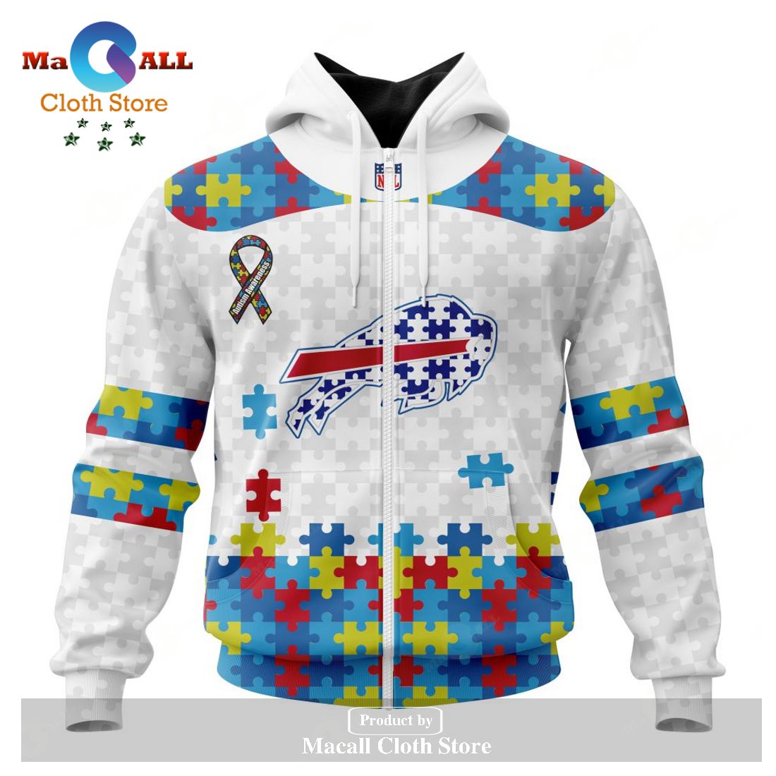 Personalized NFL Buffalo Bills Special Autism Awareness Design Puzzle Game White Sweatshirt 3D