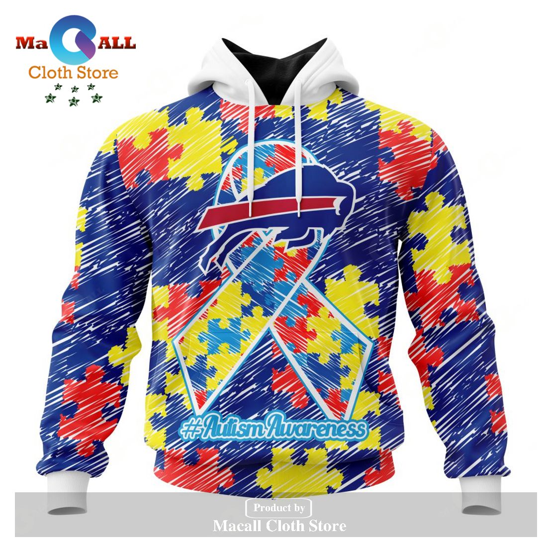 Personalized NFL Buffalo Bills Special Autism Awareness Puzzle Game Stripes Design Hoodie Sweatshirt 3D