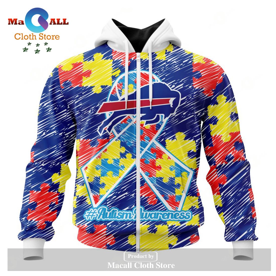 Personalized NFL Buffalo Bills Special Autism Awareness Puzzle Game Stripes Design Hoodie Sweatshirt 3D