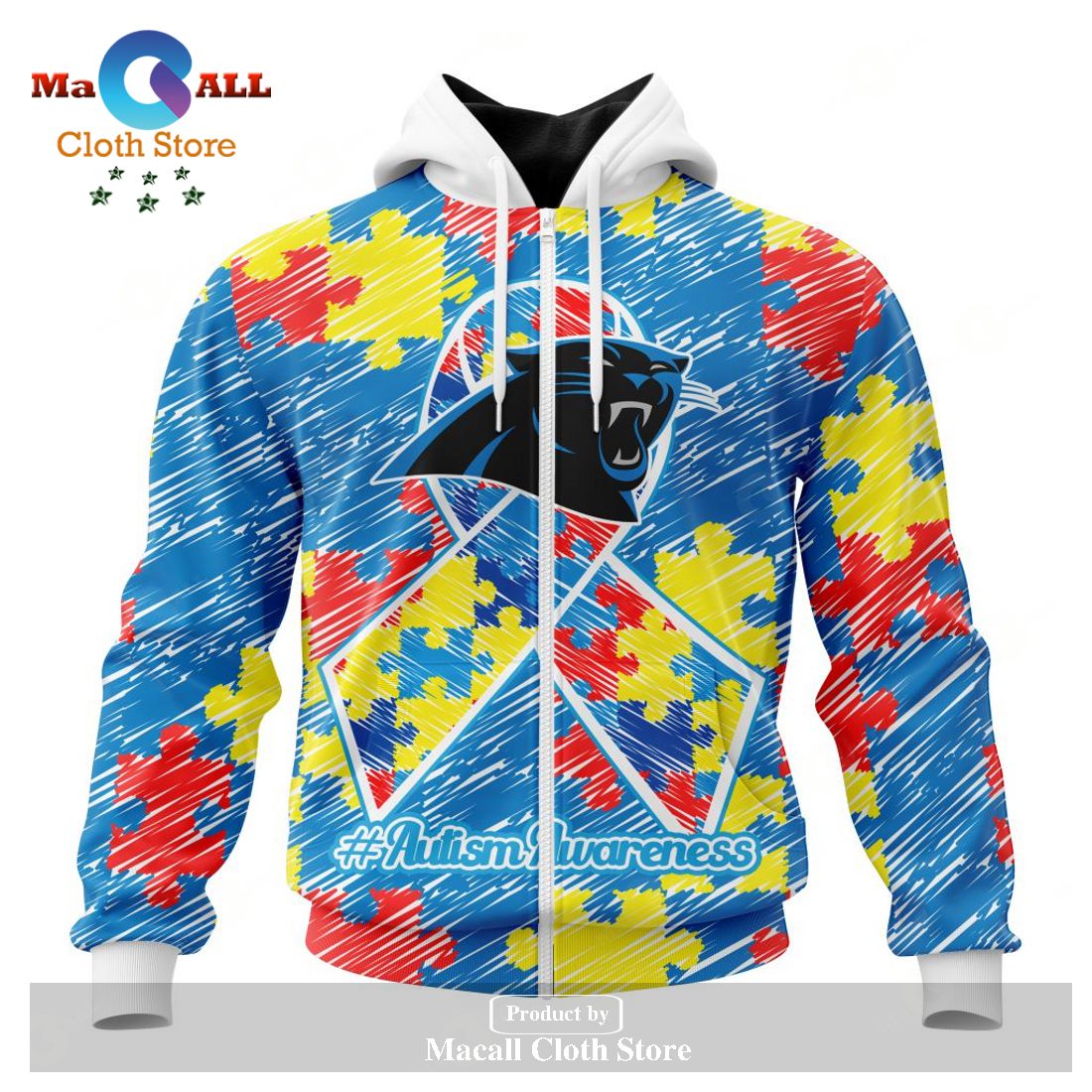 Personalized NFL Carolina Panthers Special Autism Awareness Puzzle Game Stripes Design Hoodie Sweatshirt 3D