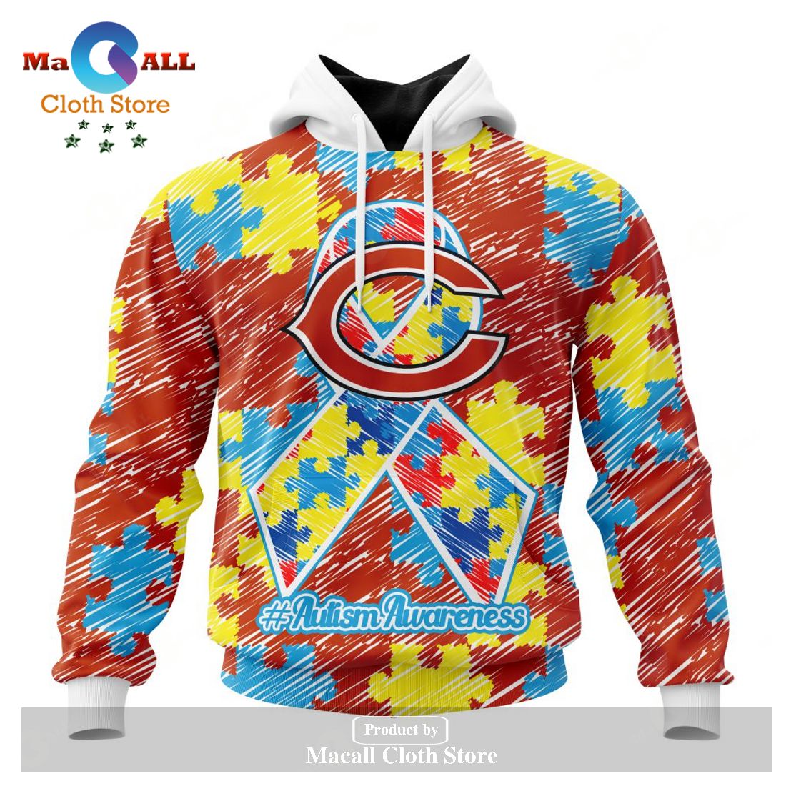 Personalized NFL Chicago Bears Special Autism Awareness Puzzle Game Stripes Design Hoodie Sweatshirt 3D