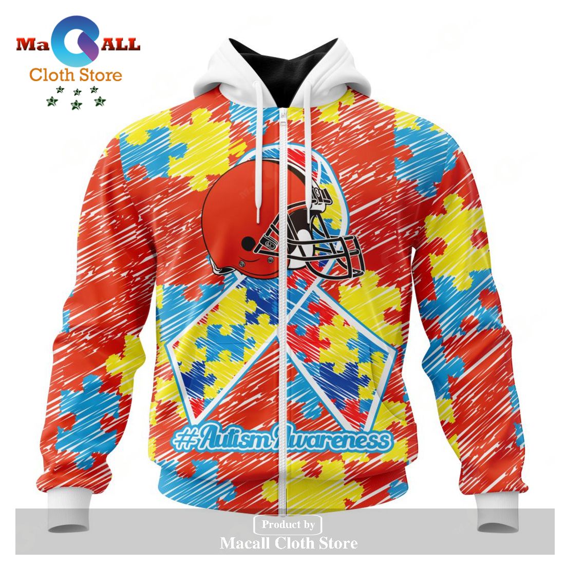 Personalized NFL Cleveland Browns Special Autism Awareness Puzzle Game Stripes Design Hoodie Sweatshirt 3D