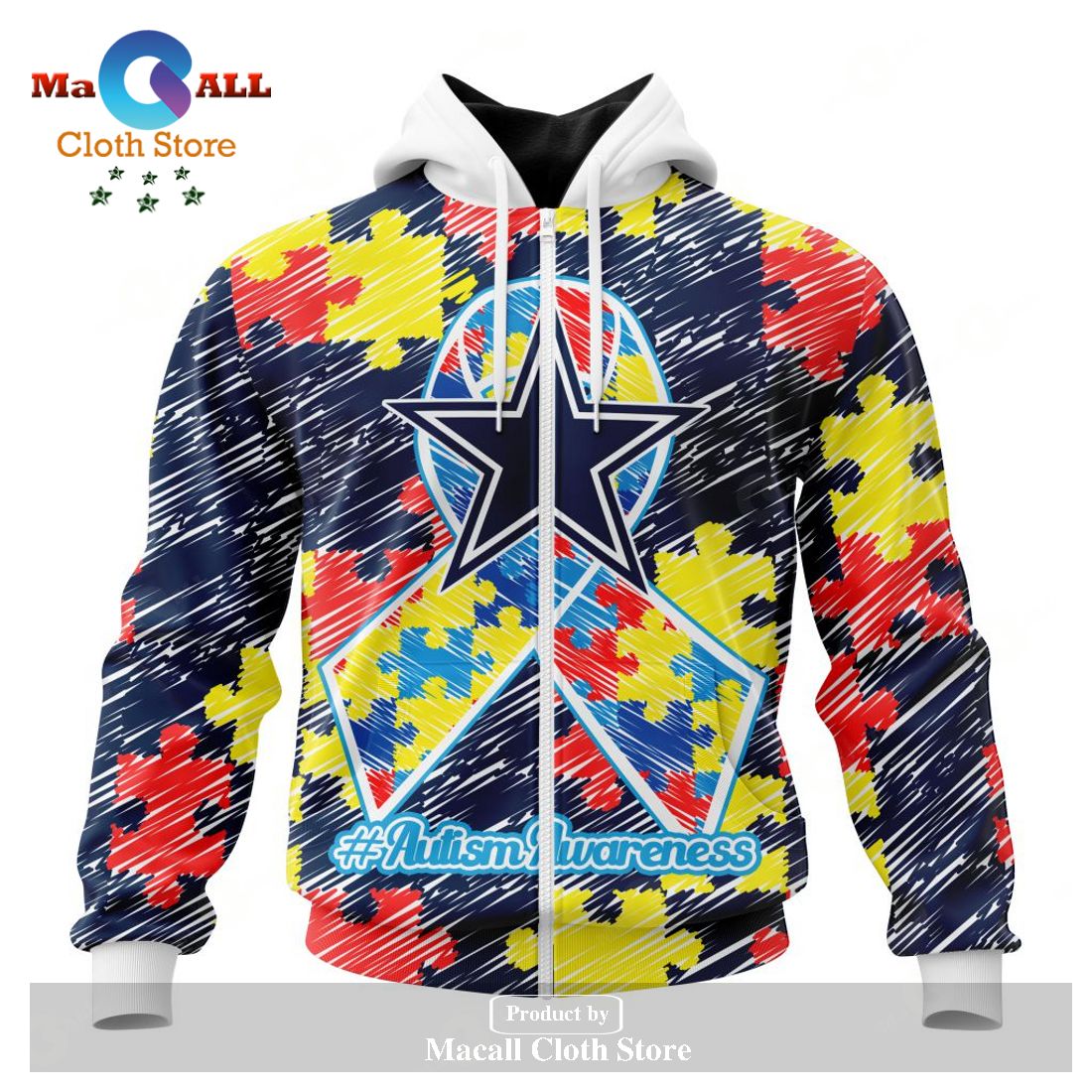 Personalized NFL Dallas Cowboys Special Autism Awareness Puzzle Game Stripes Design Hoodie Sweatshirt 3D