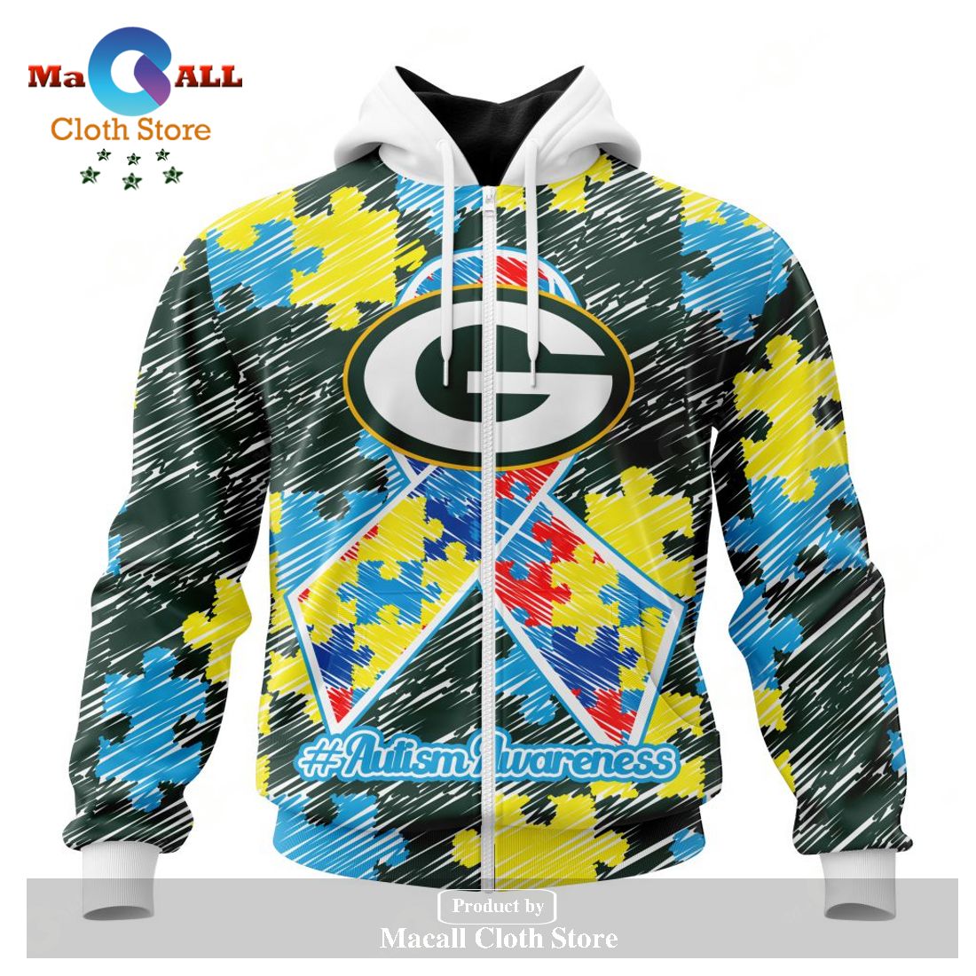 Personalized NFL Green Bay Packers Special Autism Awareness Puzzle Game Stripes Design Hoodie Sweatshirt 3D