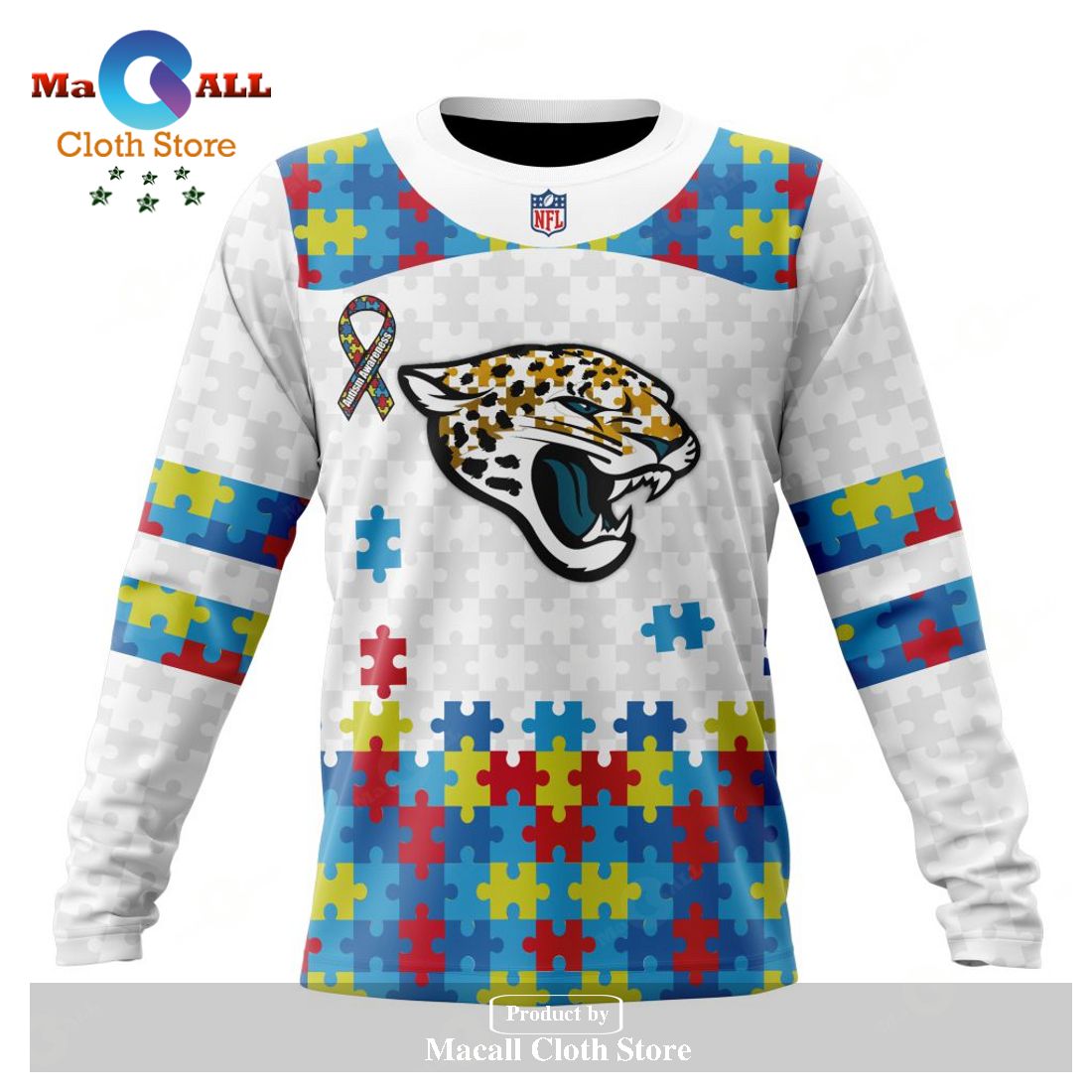 Custom Jacksonville Jaguars Special Autism Puzzle Game White NFL