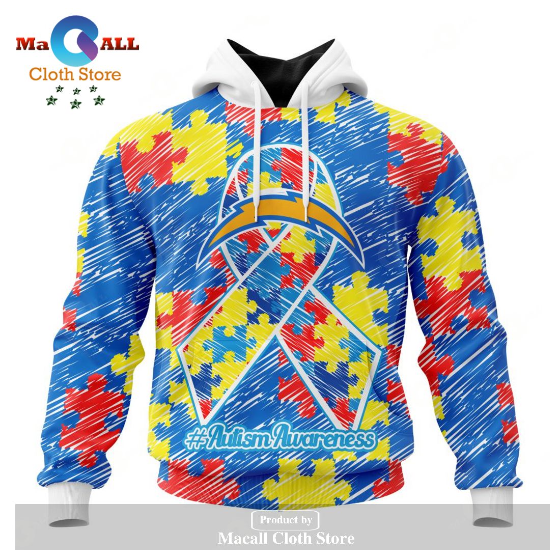 Personalized NFL Los Angeles Chargers Special Autism Awareness Puzzle Game Stripes Design Hoodie Sweatshirt 3D Personalized NFL Los Angeles Chargers Special Autism Awareness Puzzle Game Stripes Design Hoodie Sweatshirt 3D