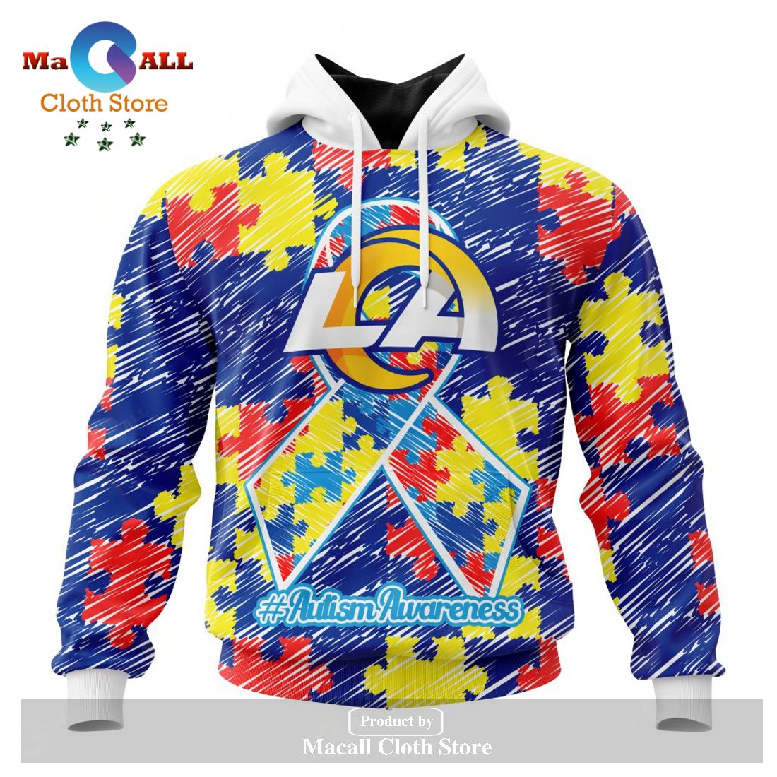 Personalized NFL Los Angeles Rams Special Autism Awareness Puzzle Game Stripes Design Hoodie Sweatshirt 3D Personalized NFL Los Angeles Rams Special Autism Awareness Puzzle Game Stripes Design Hoodie Sweatshirt 3D