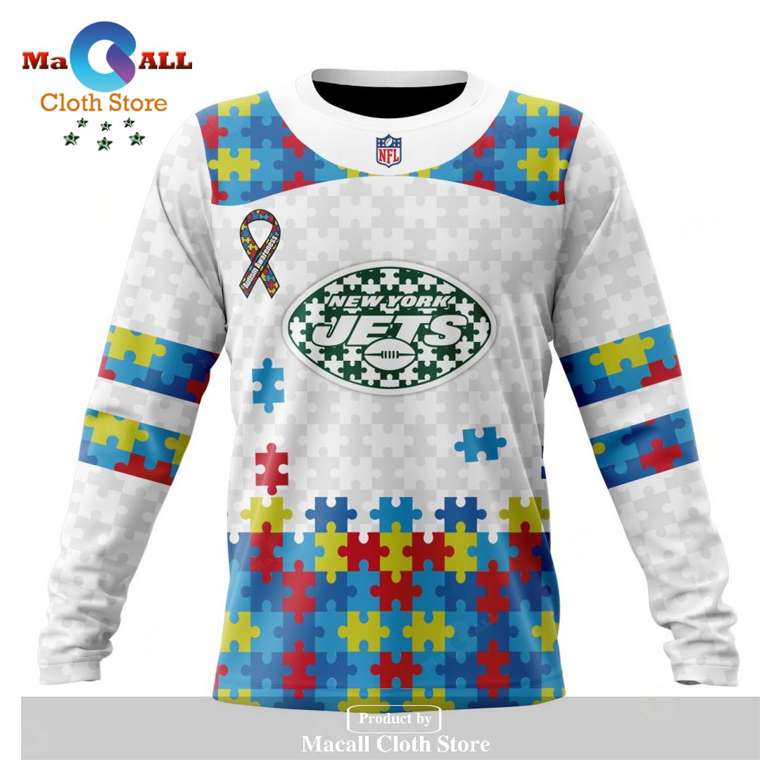 Personalized NFL New York Jets Special Autism Awareness Puzzle Game White Hoodie Sweatshirt 3D Personalized NFL New York Jets Special Autism Awareness Puzzle Game White Hoodie Sweatshirt 3D