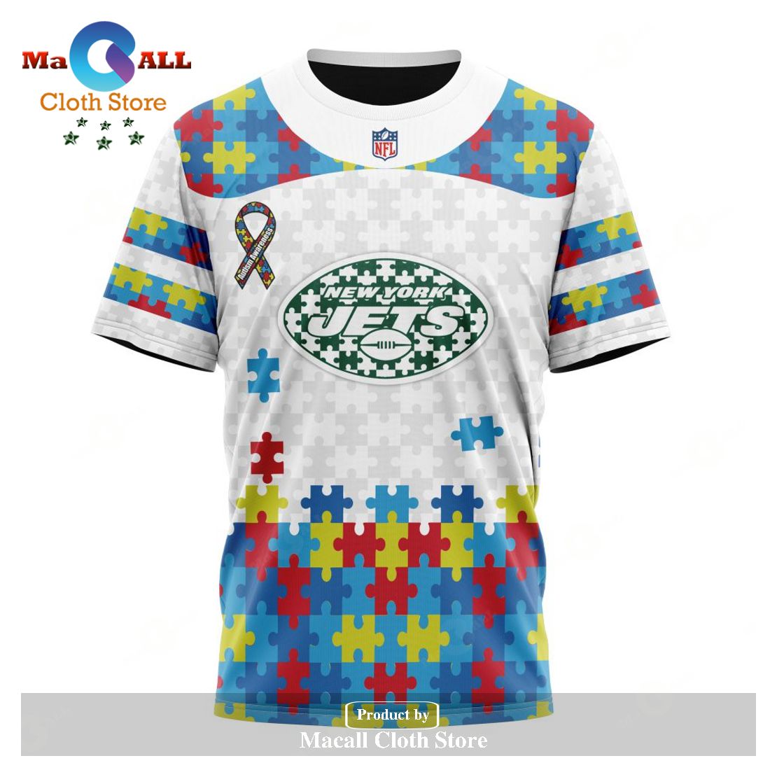 Personalized NFL New York Jets Special Autism Awareness Puzzle Game White Hoodie Sweatshirt 3D Personalized NFL New York Jets Special Autism Awareness Puzzle Game White Hoodie Sweatshirt 3D