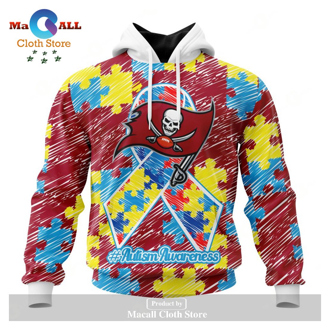 Personalized NFL Tampa Bay Buccaneers Special Autism Awareness Puzzle Game Stripes Design Hoodie Sweatshirt 3D