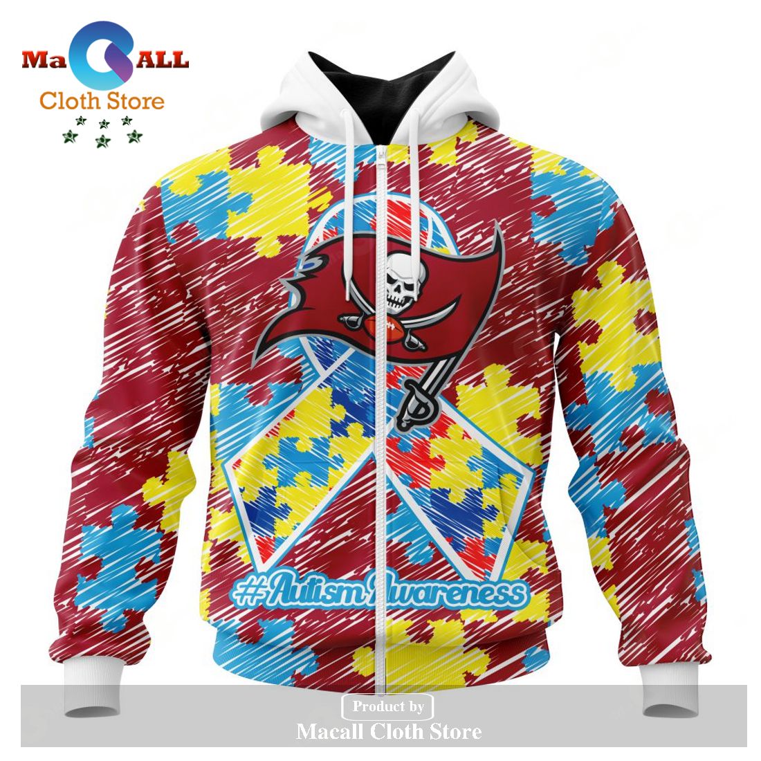 Personalized NFL Tampa Bay Buccaneers Special Autism Awareness Puzzle Game Stripes Design Hoodie Sweatshirt 3D