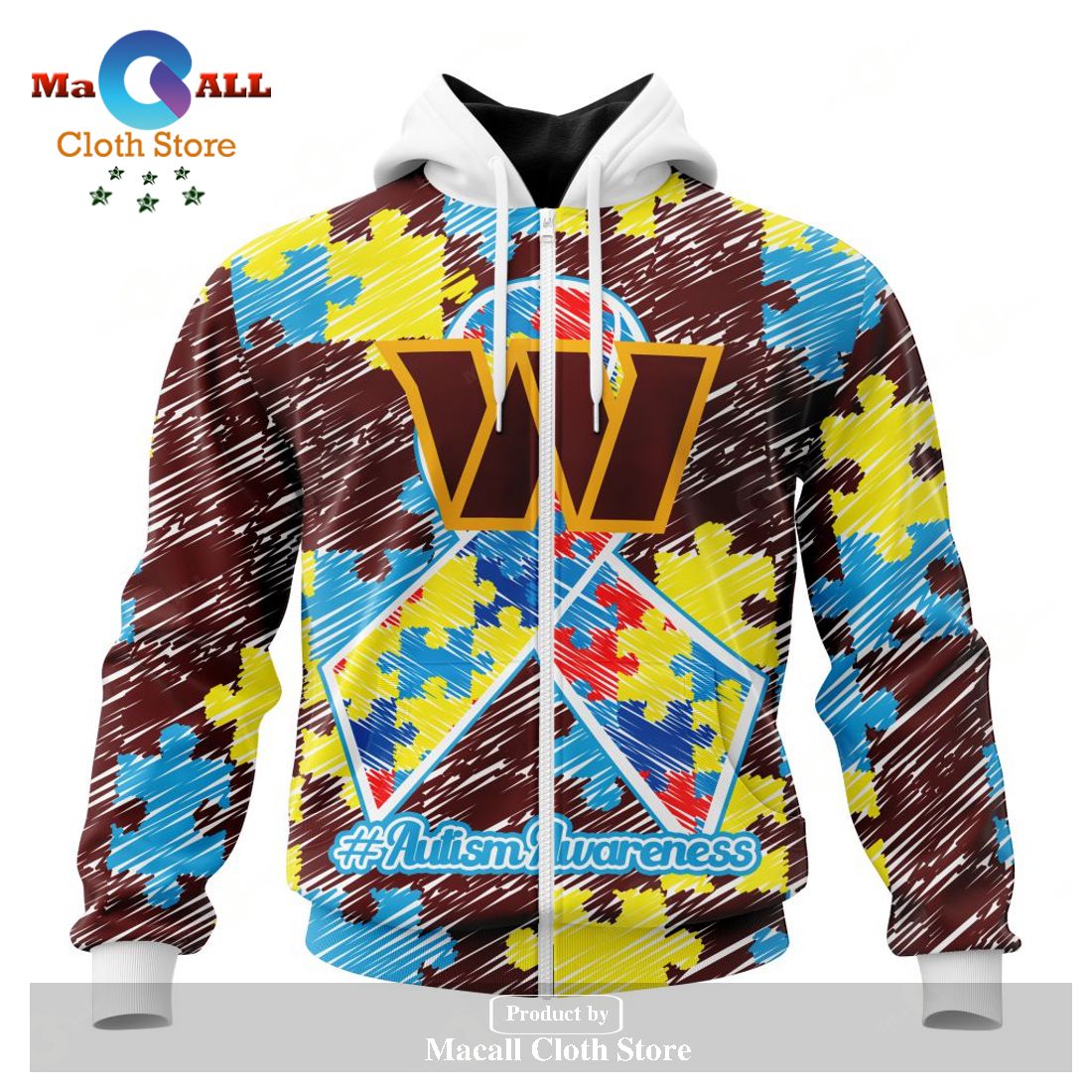 Personalized NFL Washington Commanders Special Autism Awareness Puzzle Game Stripes Design Hoodie Sweatshirt 3D