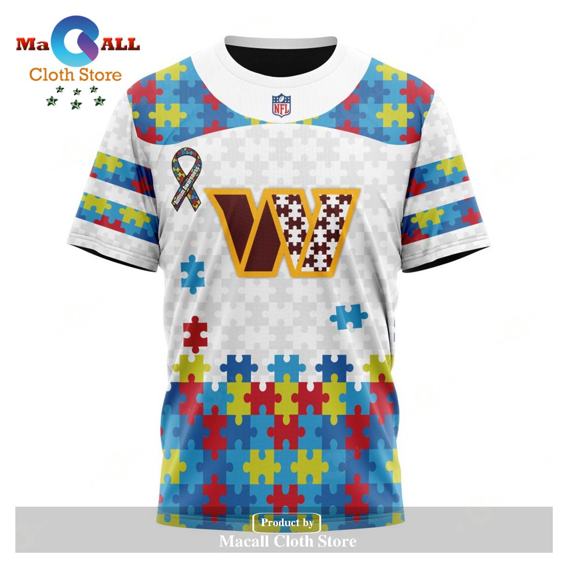 Personalized NFL Washington Commanders Special Autism Awareness Puzzle Game White Hoodie Sweatshirt 3D Personalized NFL Washington Commanders Special Autism Awareness Puzzle Game White Hoodie Sweatshirt 3D