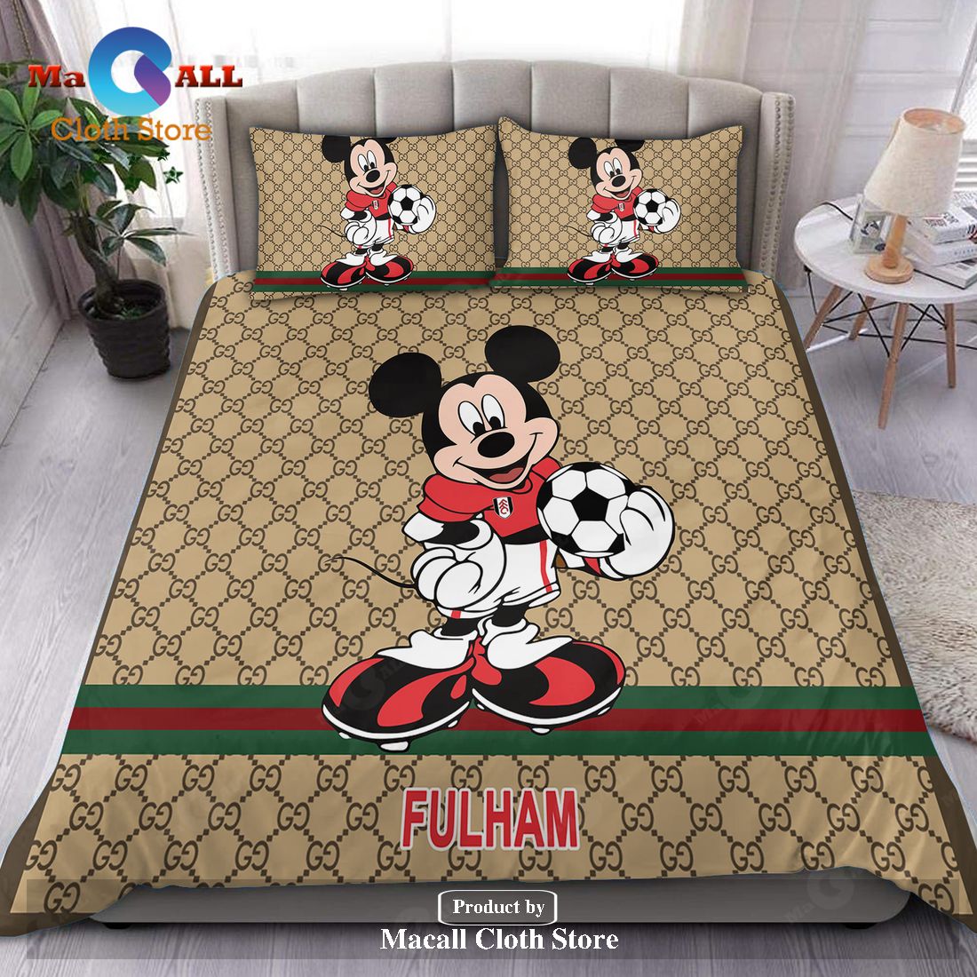 Fulham x Gucci Mickey Mixing Trending Style Bedding Sets, Bedroom Sets LIMITED EDITION